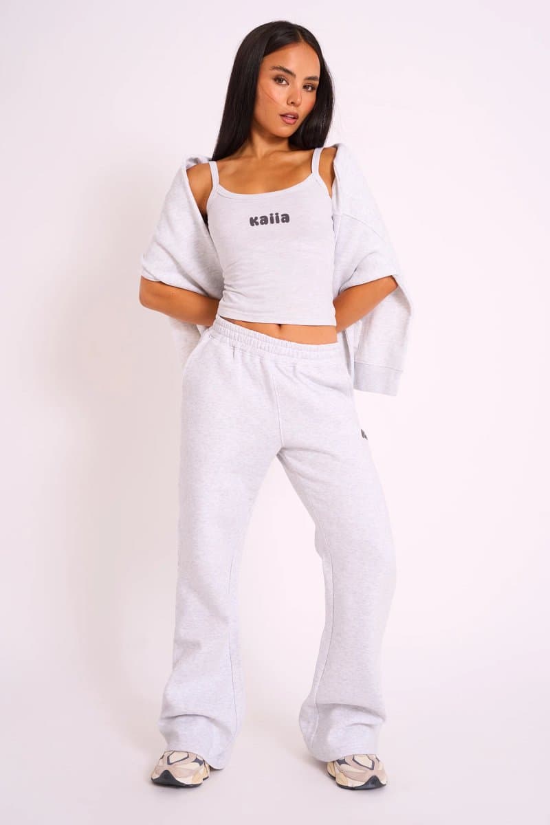 Kaiia Kaiia Studio Bubble Logo Wide Leg Jogger Grey Marl