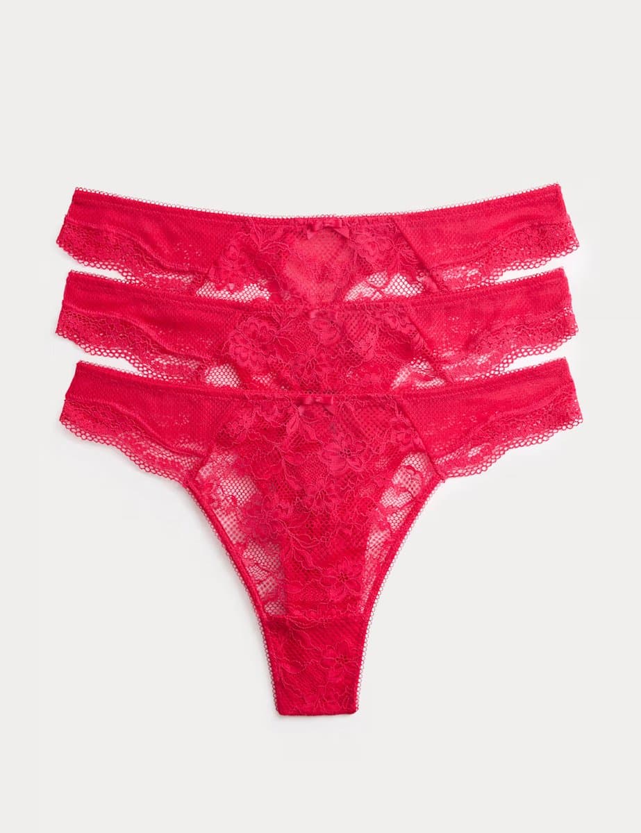 Marks & Spencer M&S Floral Lace Thongs in Geranium