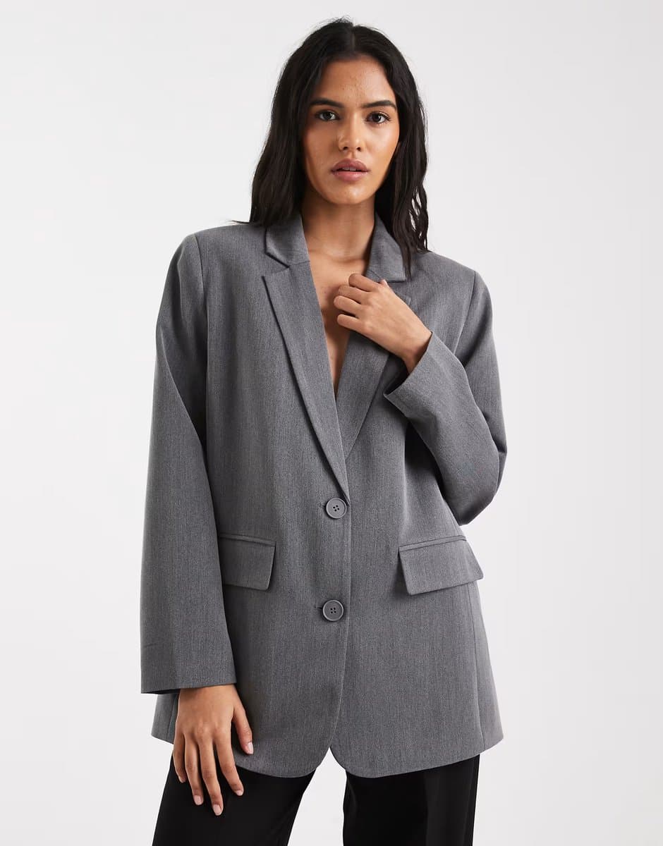 ASOS ASOS Pieces Oversized Tailored Blazer in Dark Grey Melange