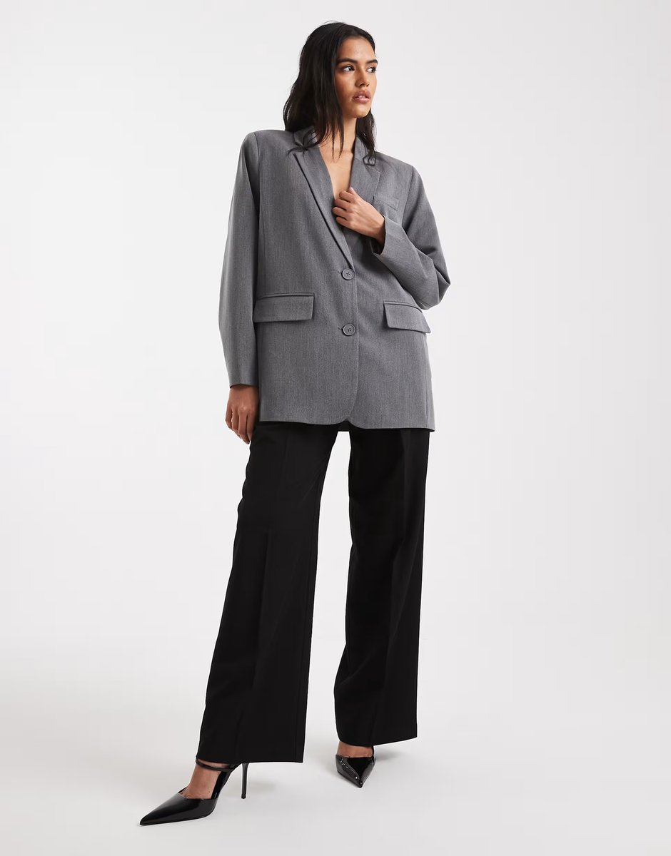 ASOS Pieces oversized tailored blazer in dark grey melange - 3