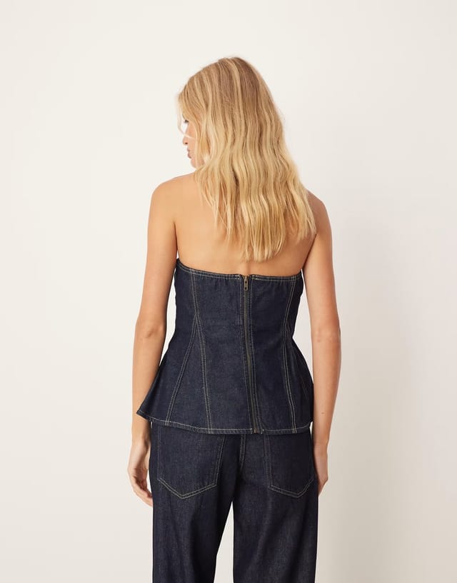 ASOS Mango denim bandeau co-ord top with contrast stitch in indigo - 2