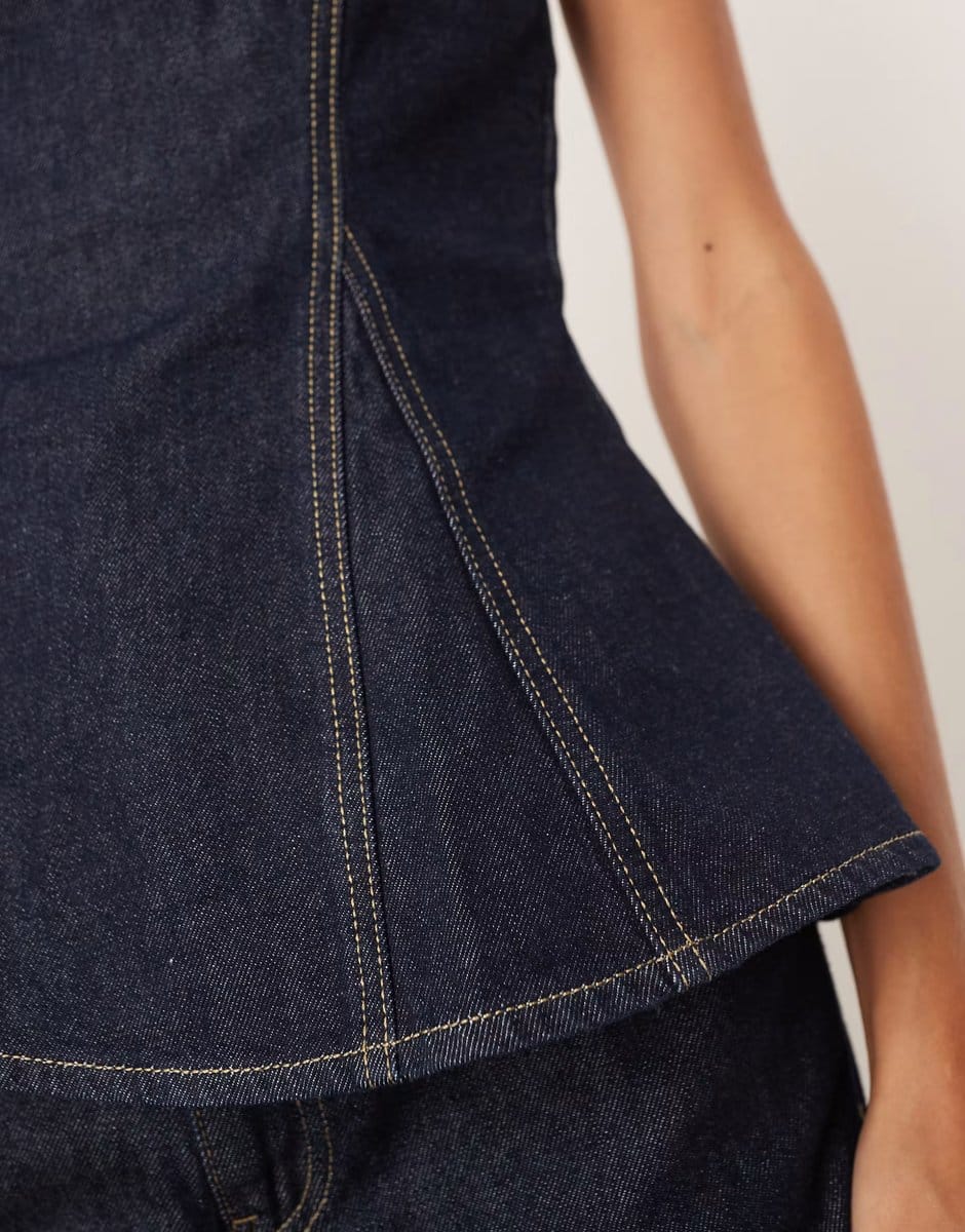 ASOS Mango denim bandeau co-ord top with contrast stitch in indigo - 4