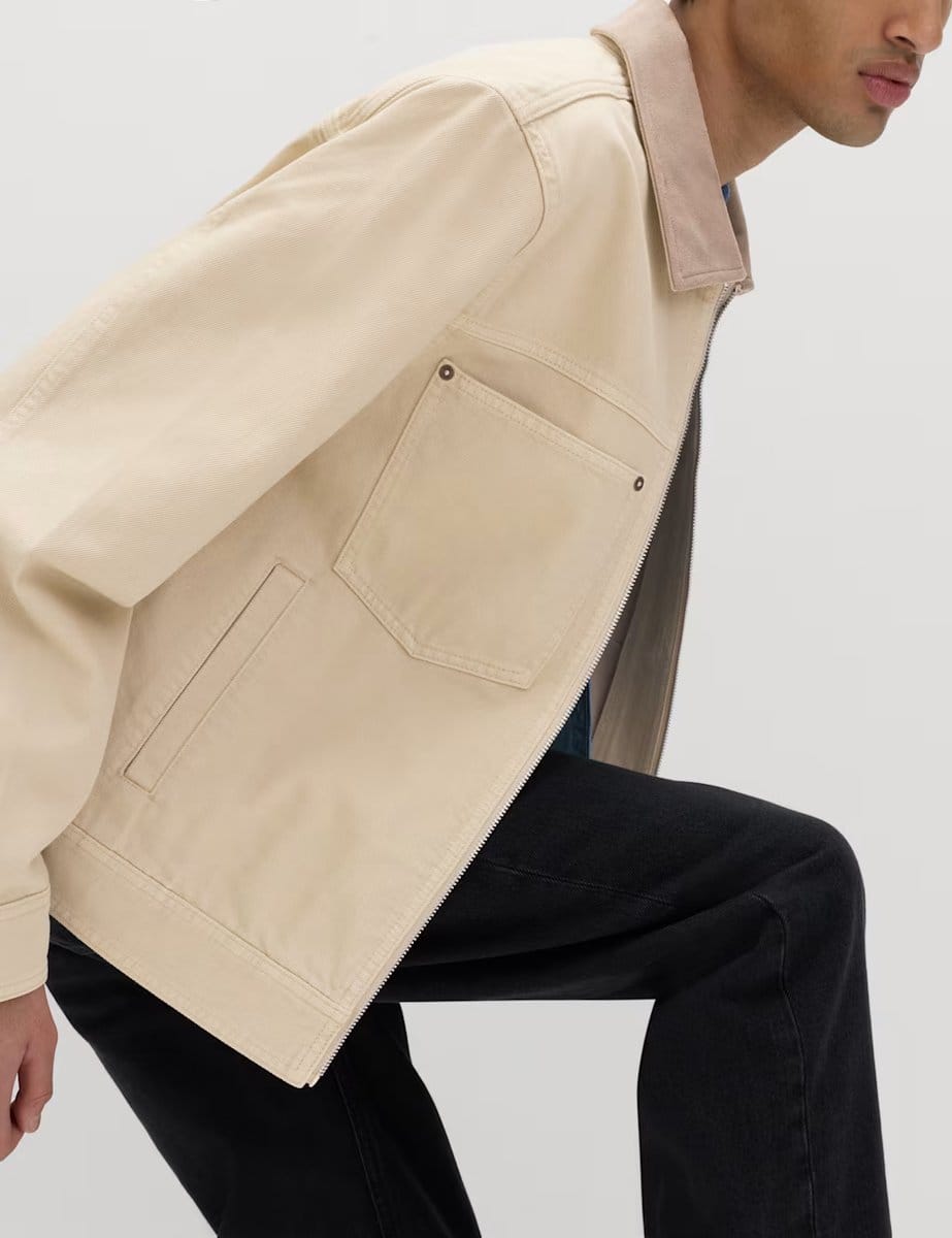 Marks & Spencer M&S Pure Cotton Contrast Collar Denim Trucker Neutral - 4