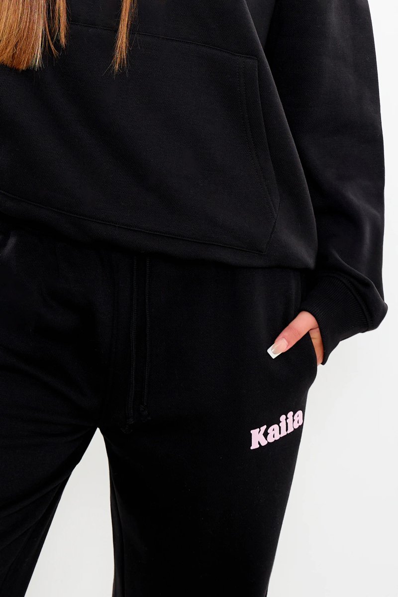 Kaiia Kaiia Wide Leg Joggers Black & Pink - 2