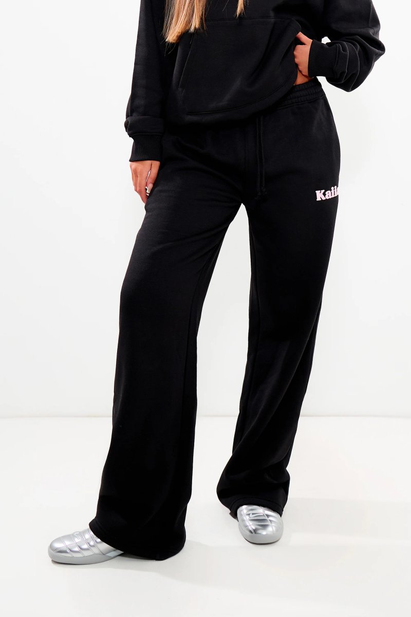 Kaiia Kaiia Wide Leg Joggers Black & Pink - 3