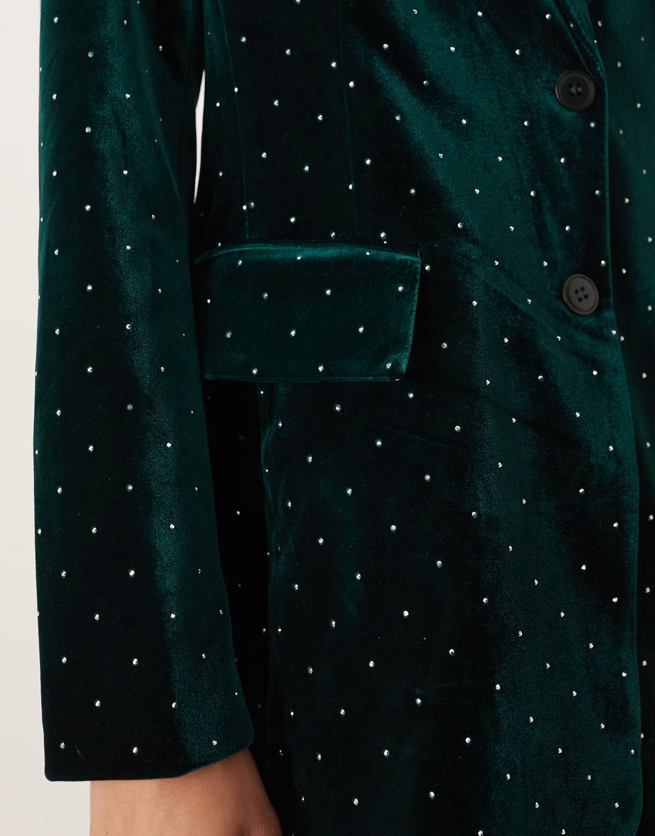 ASOS Never Fully Dressed embellished velvet blazer co-ord in emerald - 4