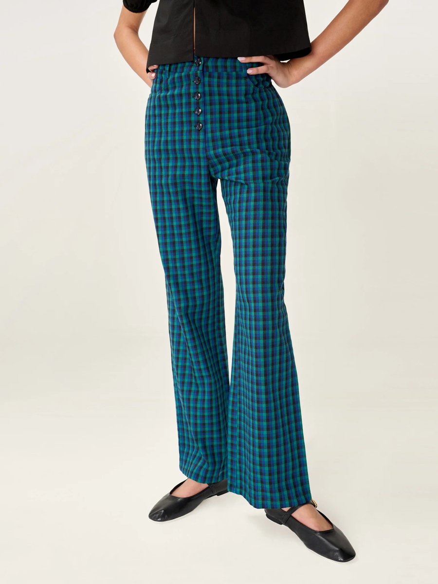 OMNES Elodie Trouser in Blue Check - 2