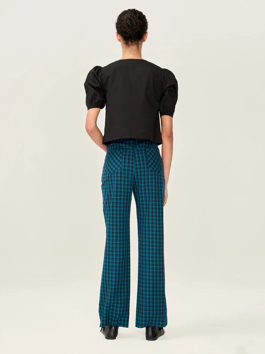 OMNES Elodie Trouser in Blue Check - 3