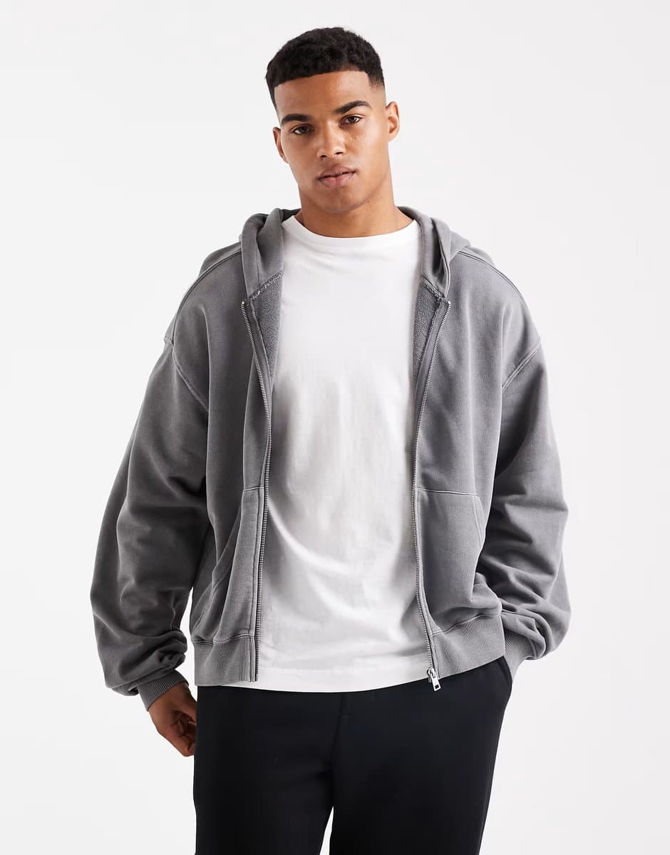 ASOS Cotton On Grey Cropped Zip Up Hoodie