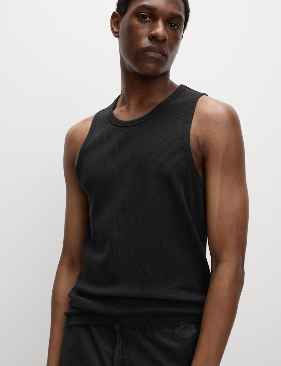 Marks & Spencer M&S Cotton Rich Ribbed Vest Black - 2