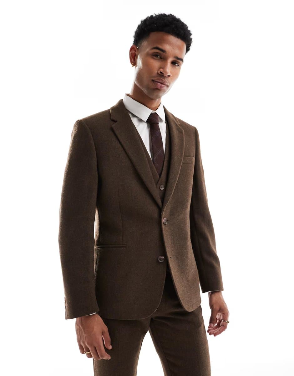 ASOS ASOS DESIGN skinny suit jacket with wool in brown twill