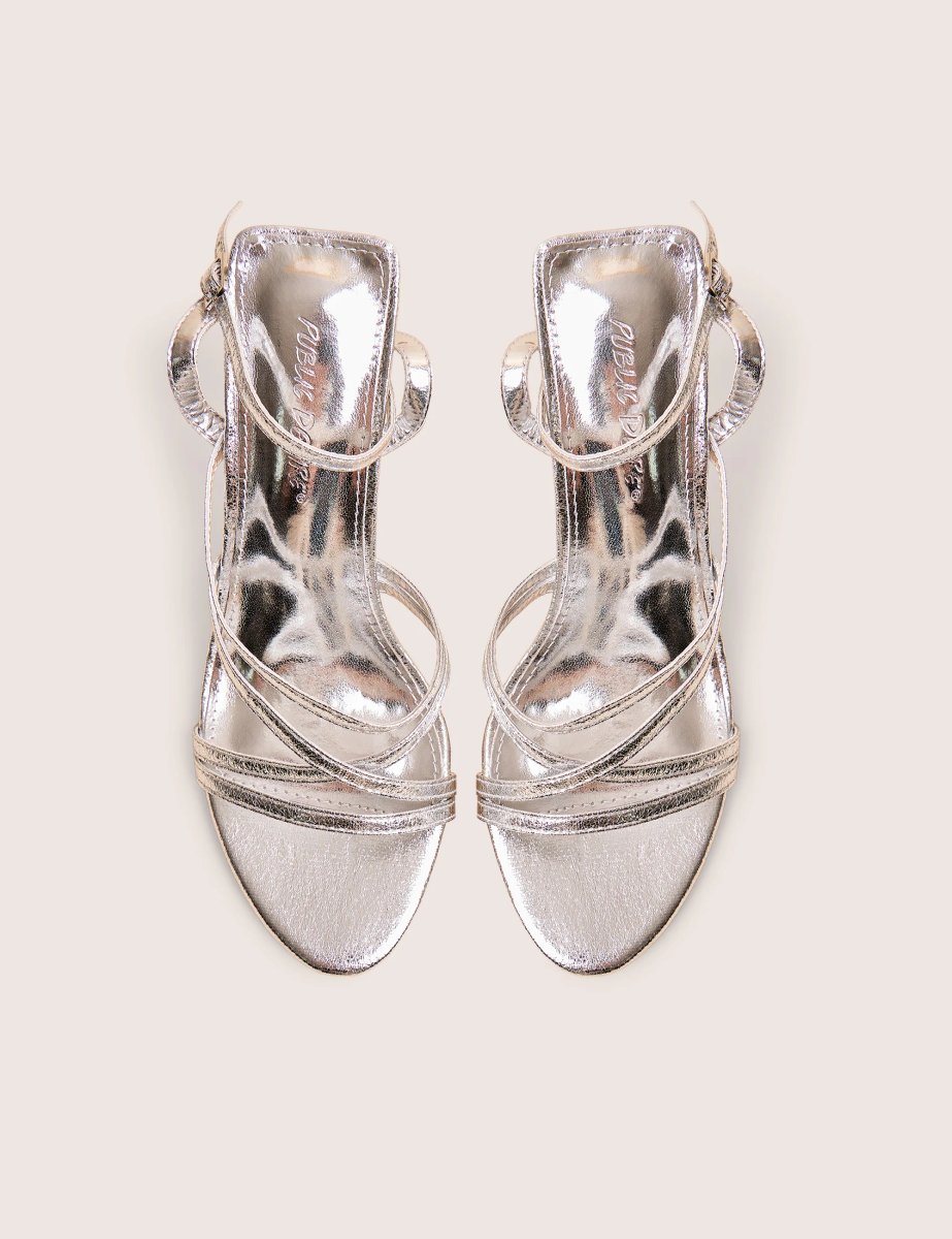 Public Desire Free Spirit Silver Strappy Round Toe Mid Heels - 2