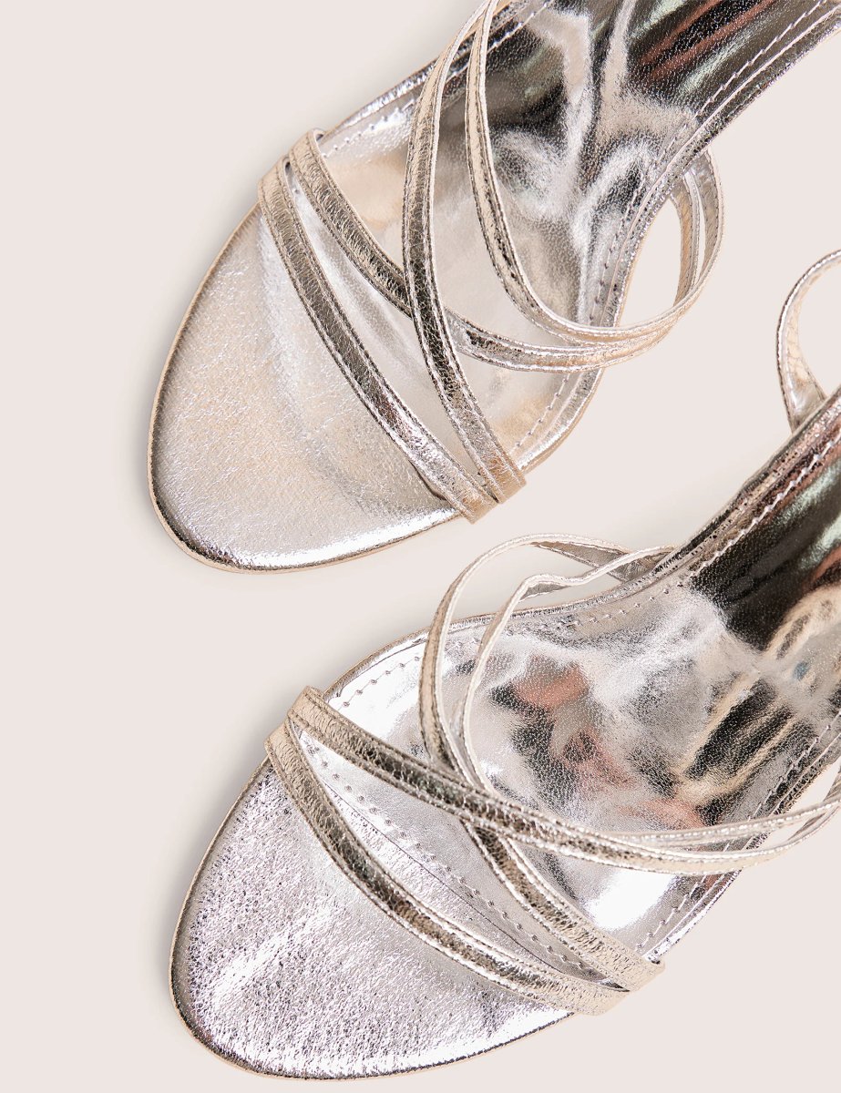Public Desire Free Spirit Silver Strappy Round Toe Mid Heels - 4