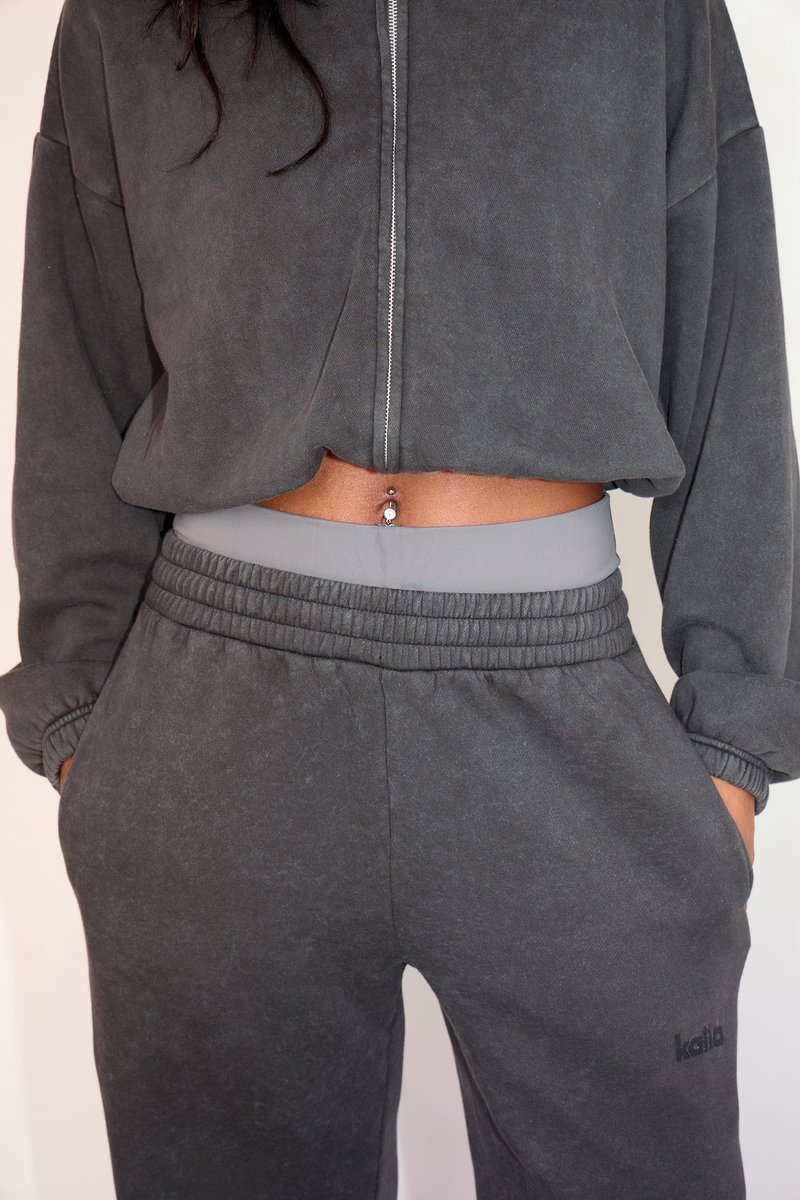 Kaiia Kaiia Wide Leg Joggers Washed Black - 4