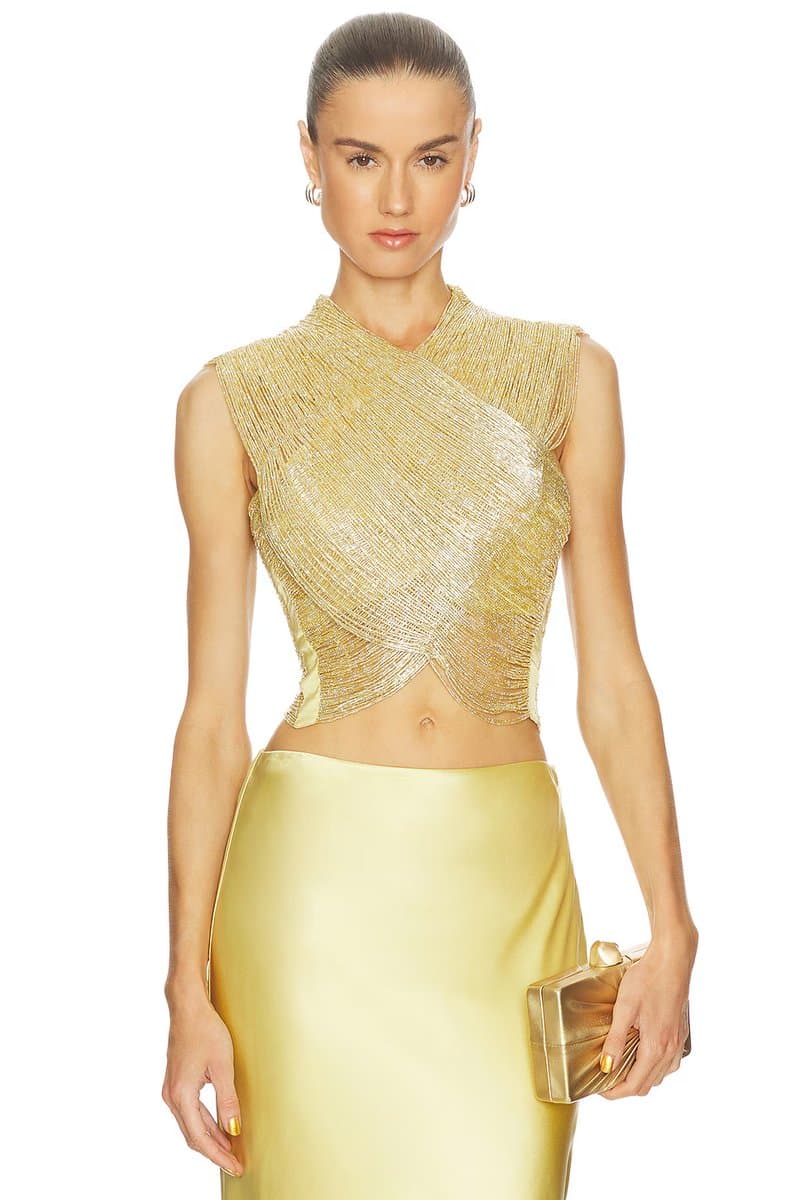 revolve Revolve Cult Gaia Light Gold Embellished Crop Top