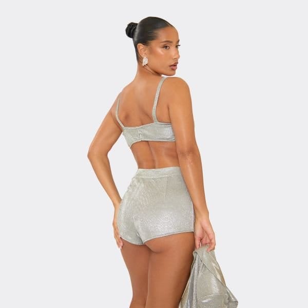 EGO High Waist Hot Pant Tailored Shorts In Silver Glitter, Women's Size UK 6 - 2