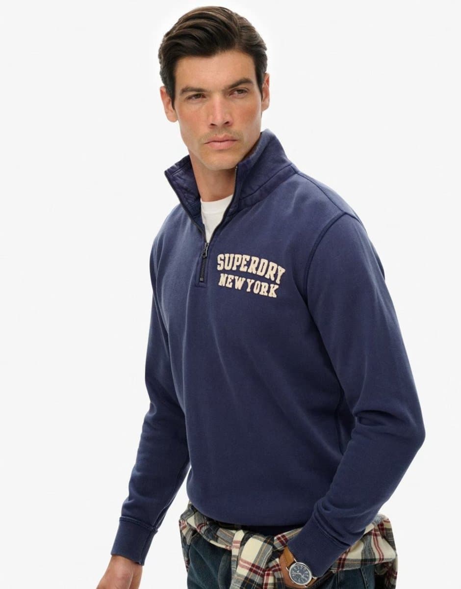 ASOS Superdry Vintage athletic zip half-zip jumper in lauren navy