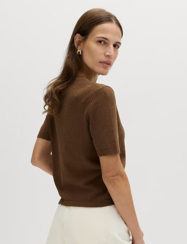 Marks & Spencer M&S Cotton Rich Boucle Slim Fit Knitted Top Olive - 3