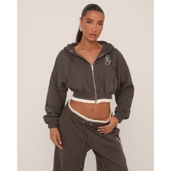 EGO Ego Graphic Contrast Hem Cropped Hoodie In Grey, Women's Size UK 4 - 2