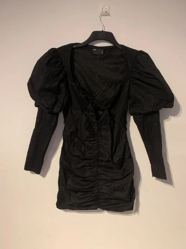 ASOS Asos Design Luxe Twist Bust Puff Sleeve Ruched Poplin Mini Dress in Black, Size: Uk 12 - 3
