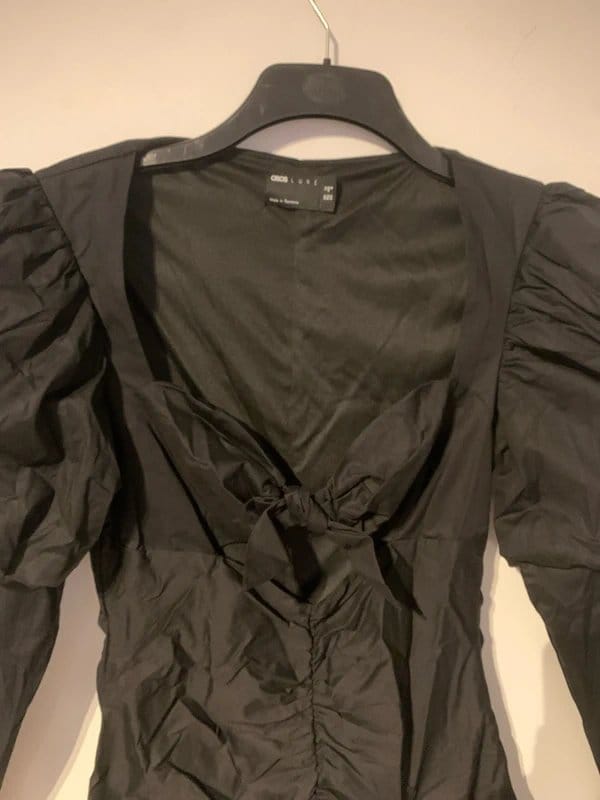 ASOS Asos Design Luxe Twist Bust Puff Sleeve Ruched Poplin Mini Dress in Black, Size: Uk 12 - 4