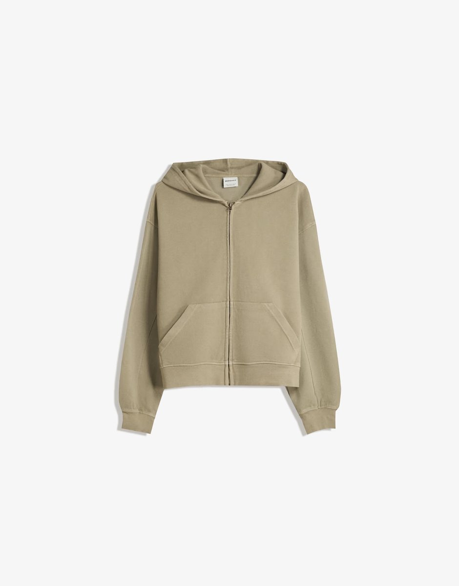 ASOS Bershka Faded-effect piqué sweatshirt with zip in sand - 2