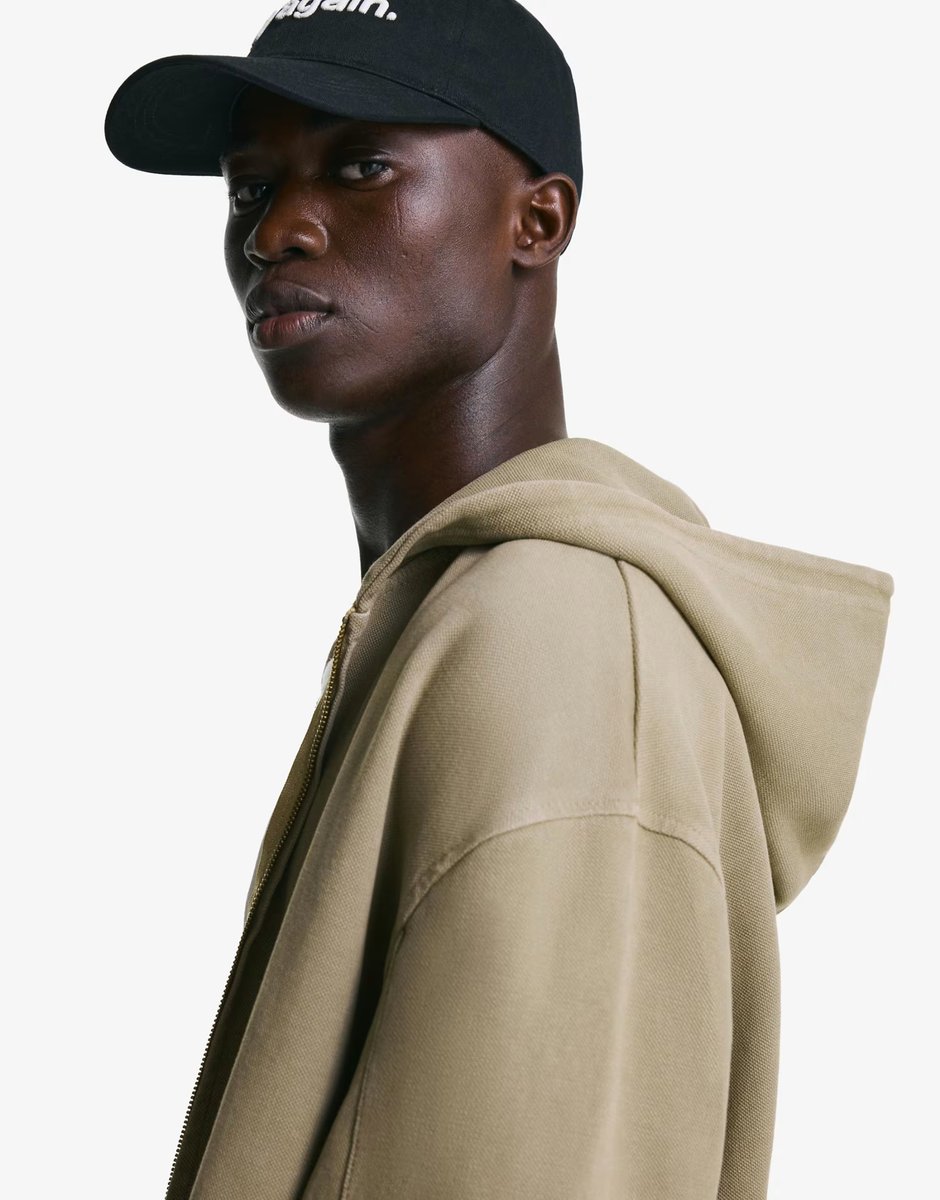 ASOS Bershka Faded-effect piqué sweatshirt with zip in sand - 3