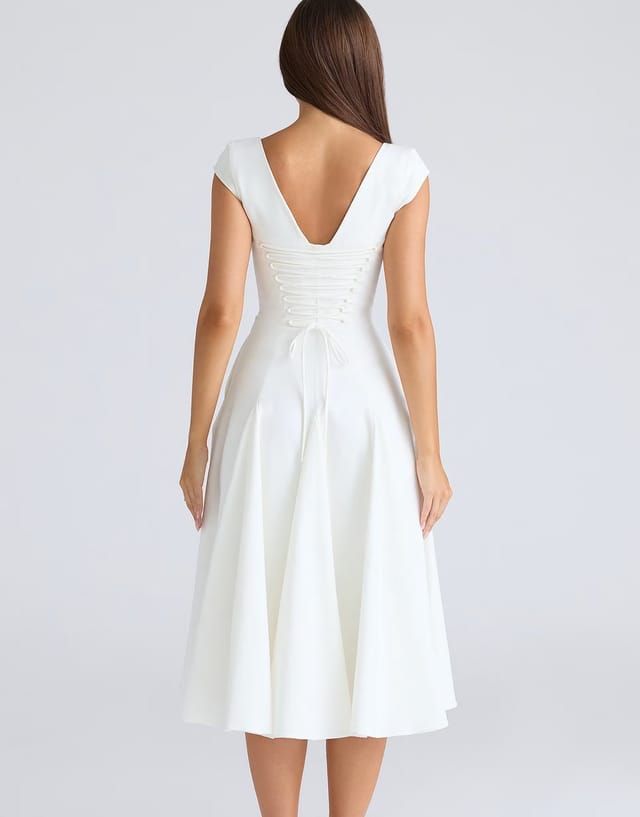 ASOS House of CB Raisa white square neck twill midi dress in white - 2