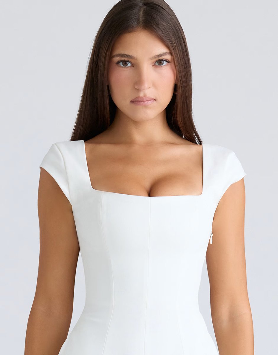 ASOS House of CB Raisa white square neck twill midi dress in white - 3