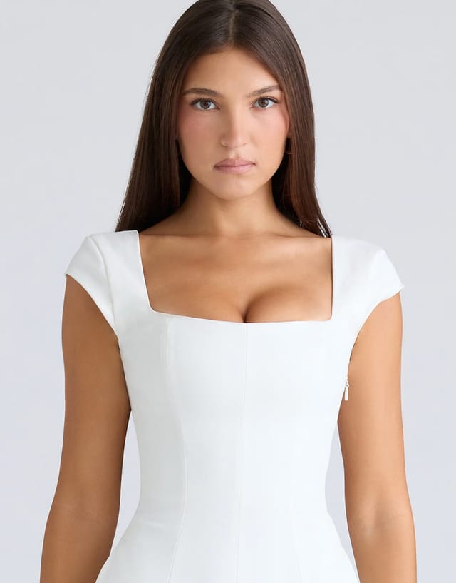 ASOS House of CB Raisa white square neck twill midi dress in white - 3