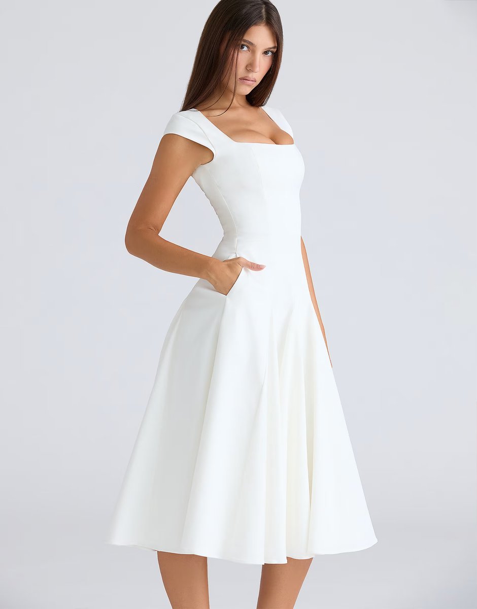 ASOS House of CB Raisa white square neck twill midi dress in white - 4