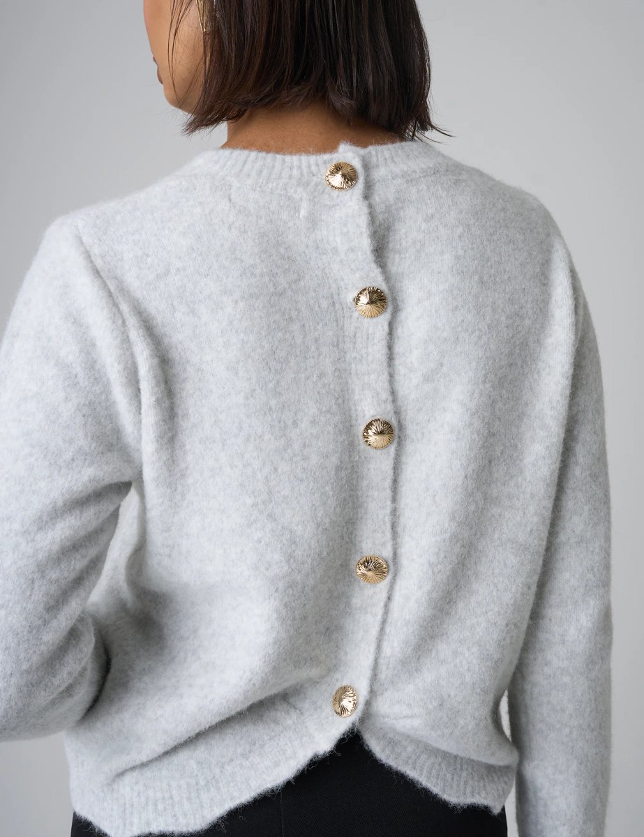 Public Desire Gold Button Detail Knit Cardigan Grey - 2