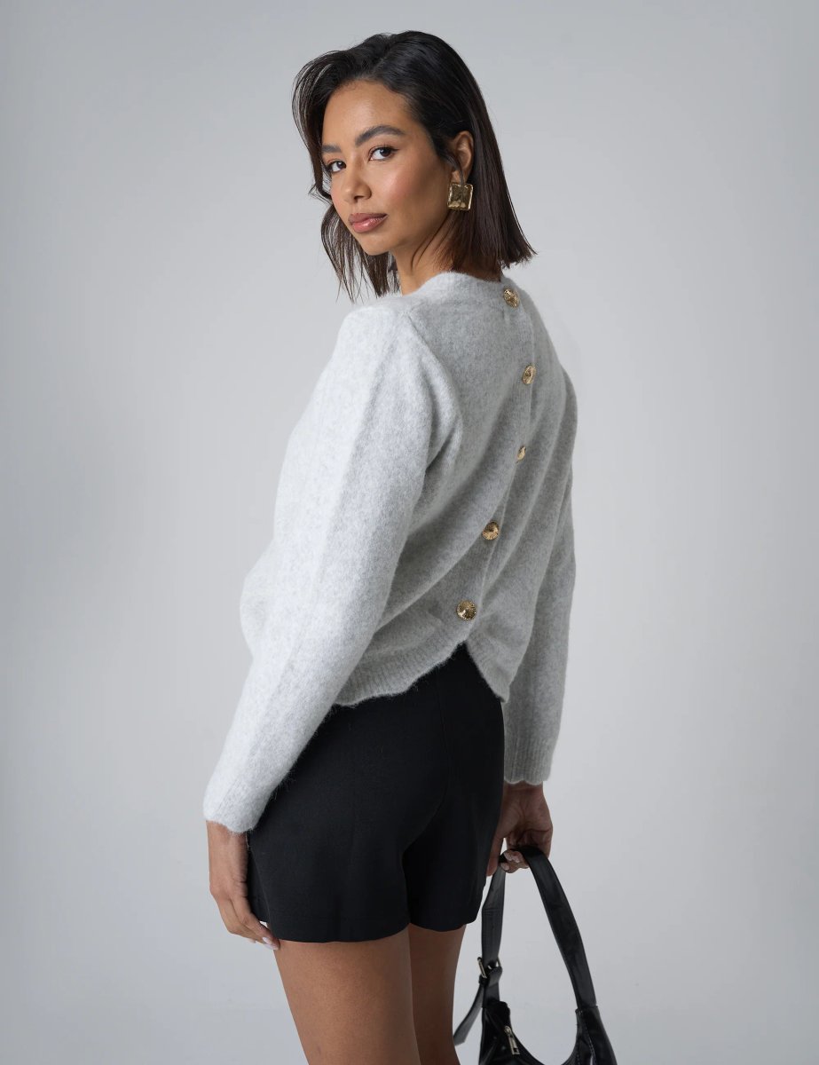 Public Desire Gold Button Detail Knit Cardigan Grey - 3