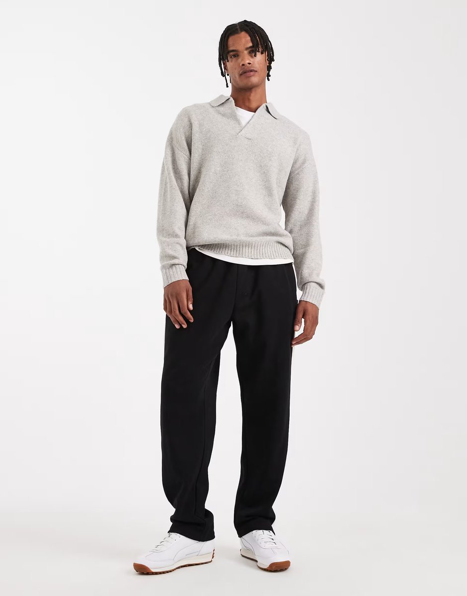 ASOS Jack & Jones boucle polo jumper in grey - 2