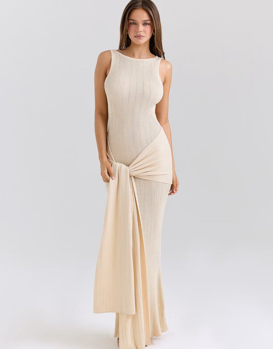 ASOS House of CB Akaia champagne draped silky knit maxi dress in champagne - 1