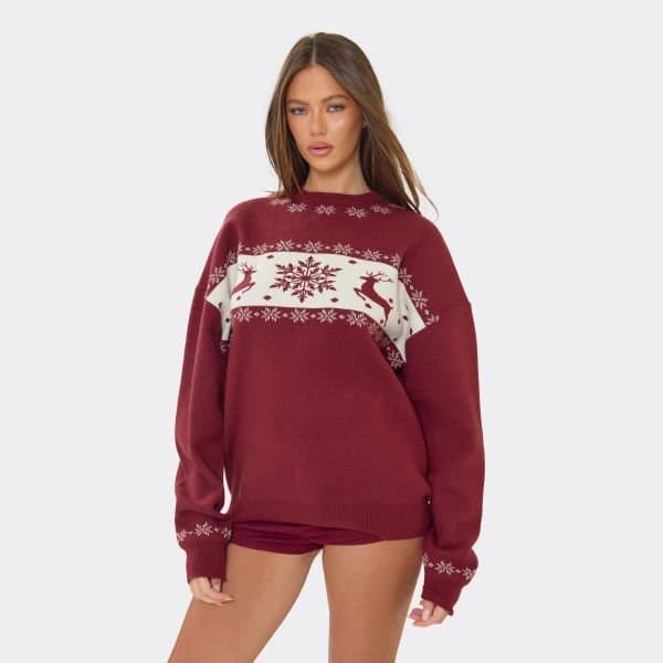 EGO EGO Burgundy Knit Christmas Jumper