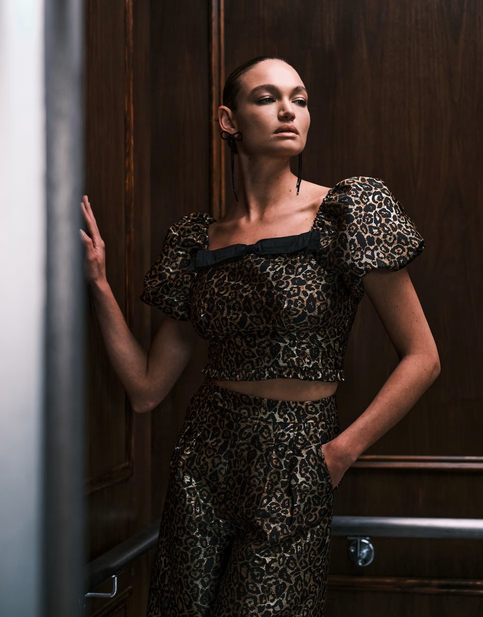 ASOS Sister Jane Cherie jacquard puff sleeve top co-ord in leopard print - 1