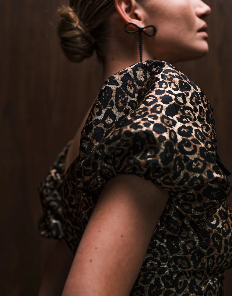 ASOS Sister Jane Cherie jacquard puff sleeve top co-ord in leopard print - 3