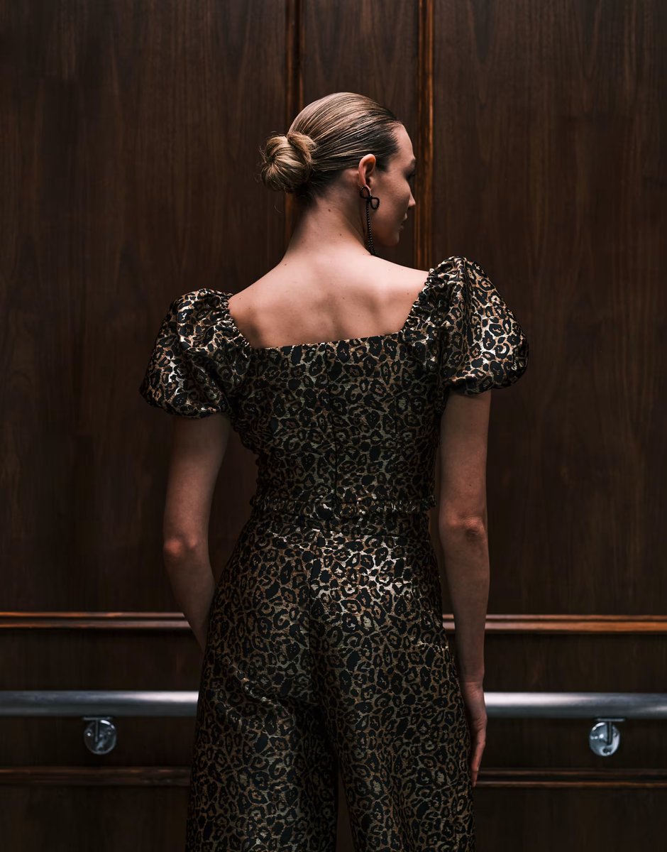 ASOS Sister Jane Cherie jacquard puff sleeve top co-ord in leopard print - 4