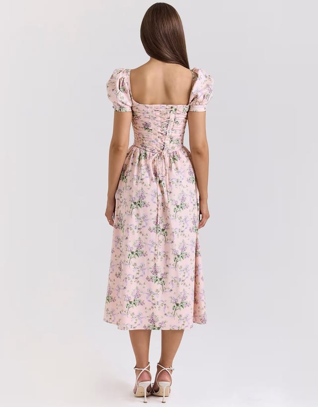 ASOS House of CB Lulabell print cotton midi dress in pink ribbon - 3