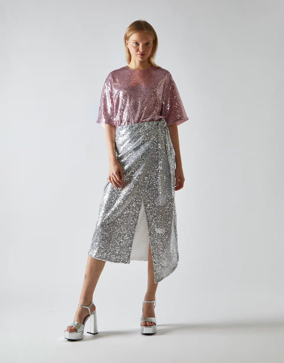 ASOS Glamorous Wrap midi-skirt in silver sequin