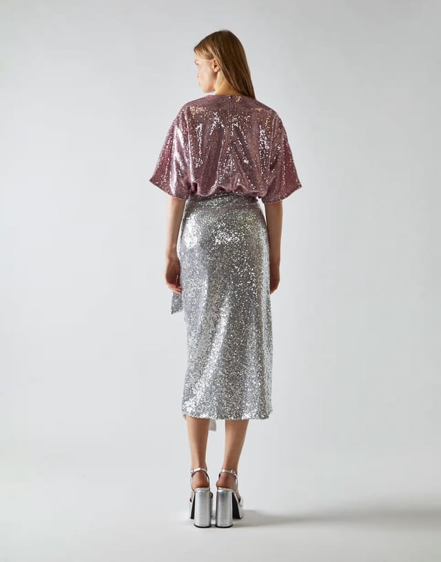 ASOS Glamorous Wrap midi-skirt in silver sequin - 2