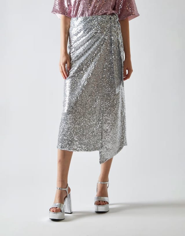 ASOS Glamorous Wrap midi-skirt in silver sequin - 3