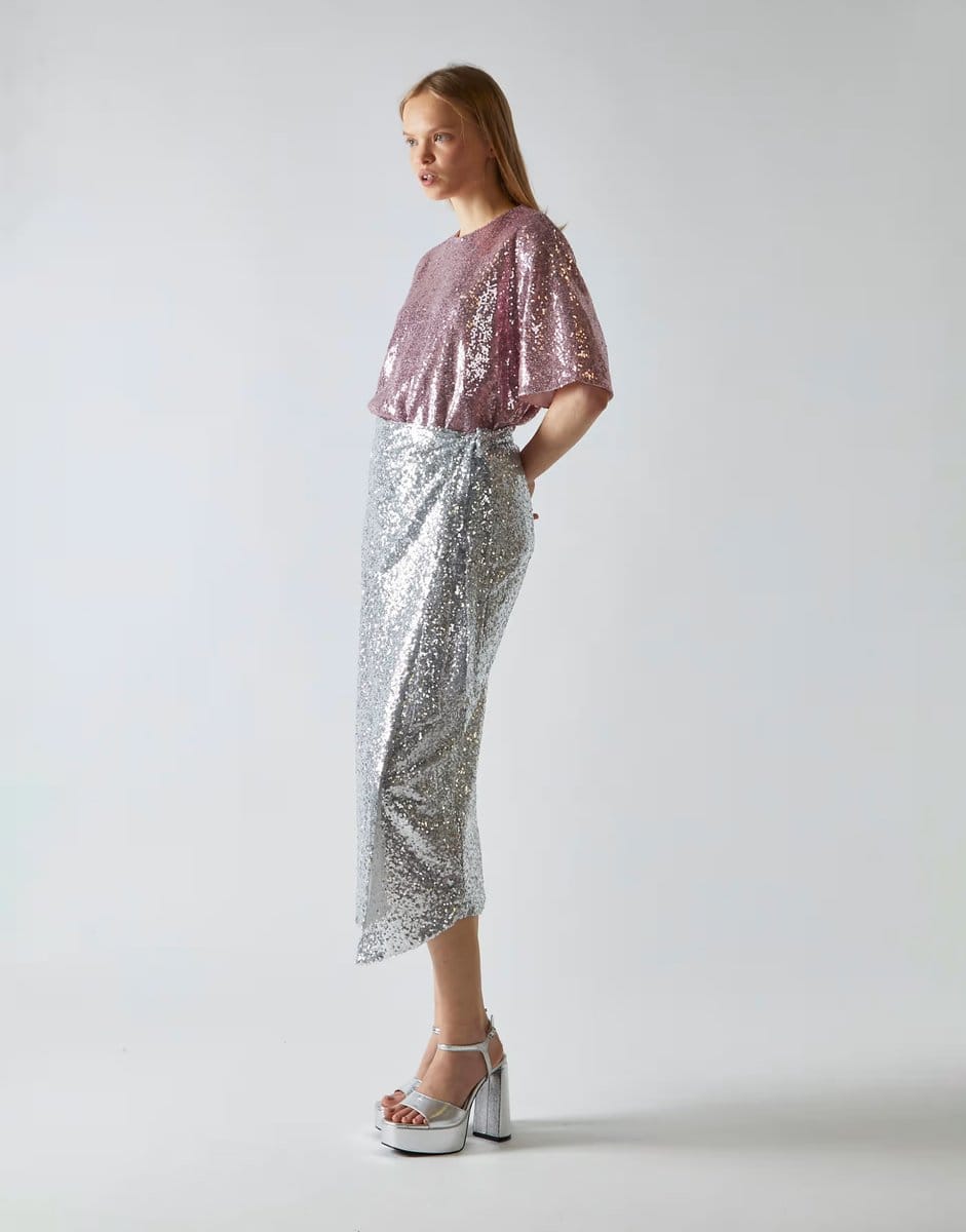 ASOS Glamorous Wrap midi-skirt in silver sequin - 4