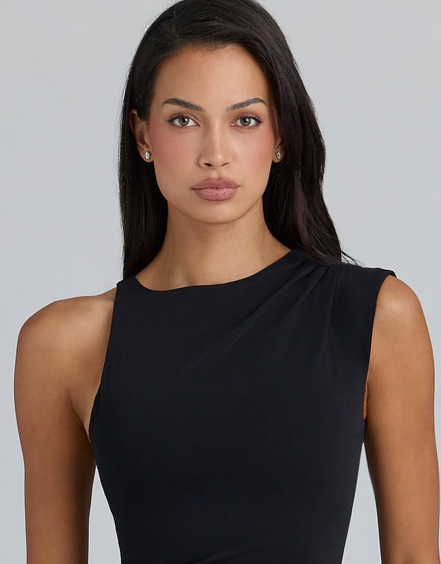 ASOS House of CB Keoni asymmetric draped maxi dress in black - BLACK - 2