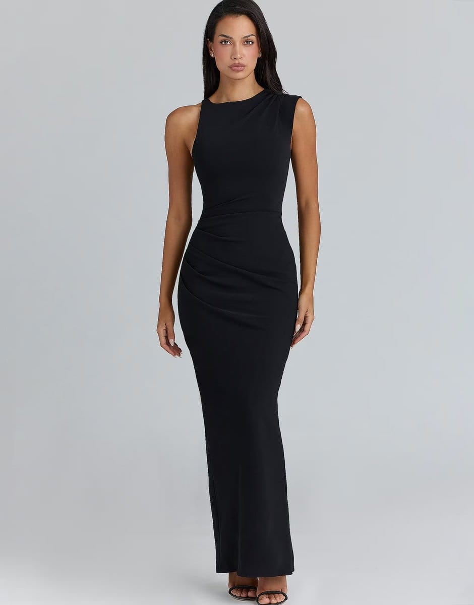 ASOS House of CB Keoni asymmetric draped maxi dress in black - BLACK - 4