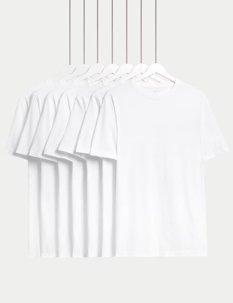 Marks & Spencer M&S Pure Cotton Crew Neck T-Shirts Pack in White