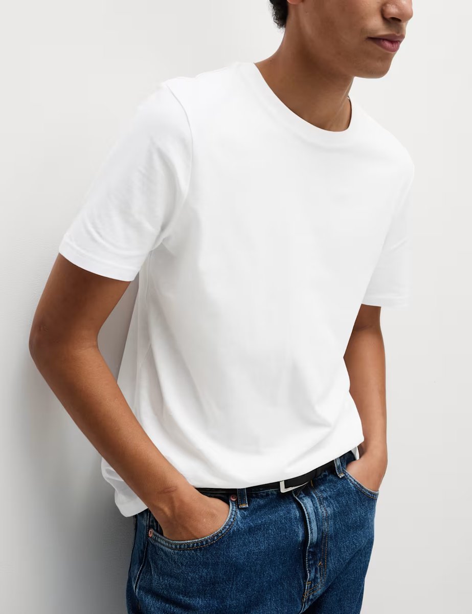 Marks & Spencer M&S 7 Pack Pure Cotton Crew Neck T-Shirts White - 2