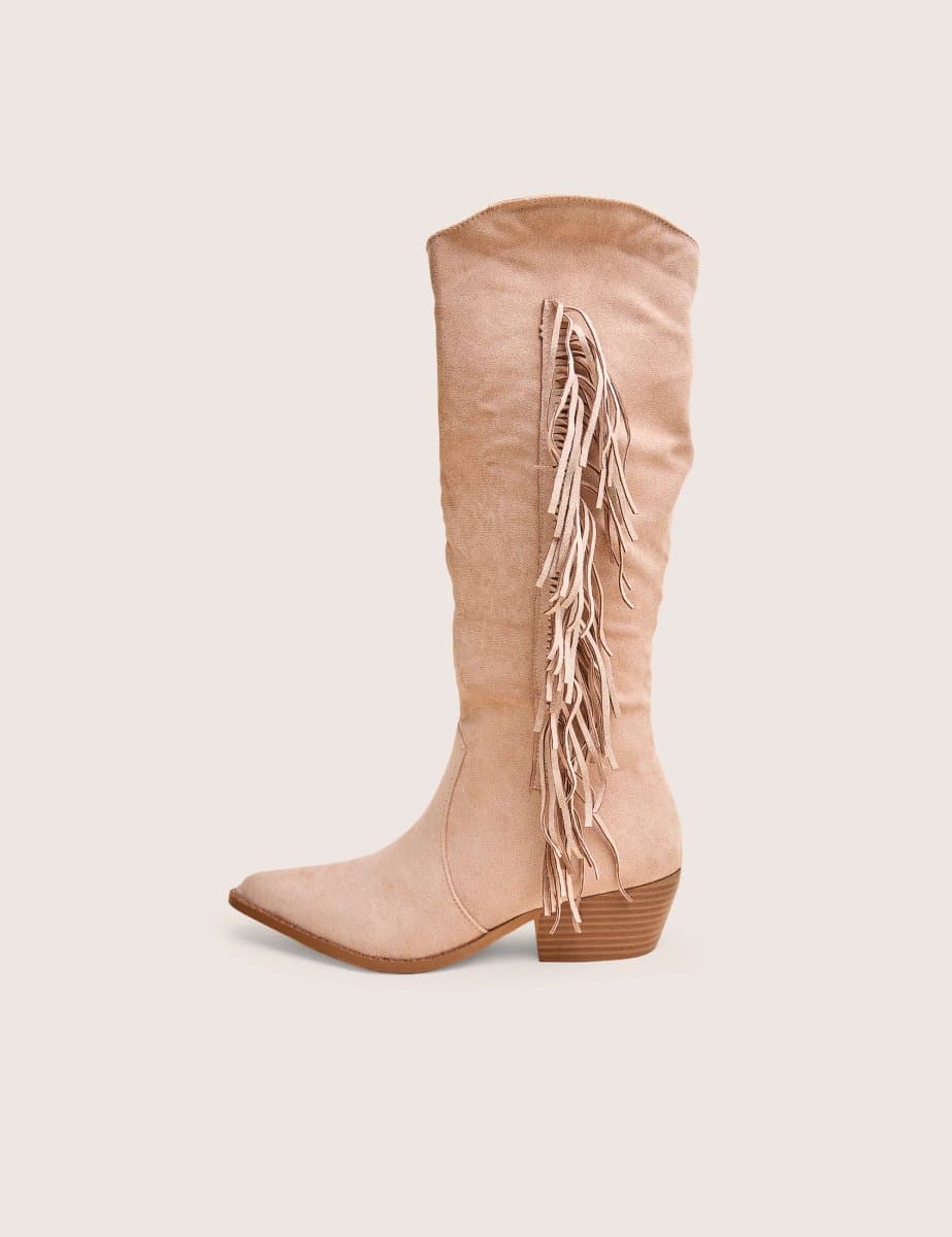 Public Desire Public Desire UK Western Boots with Tassels in Beige