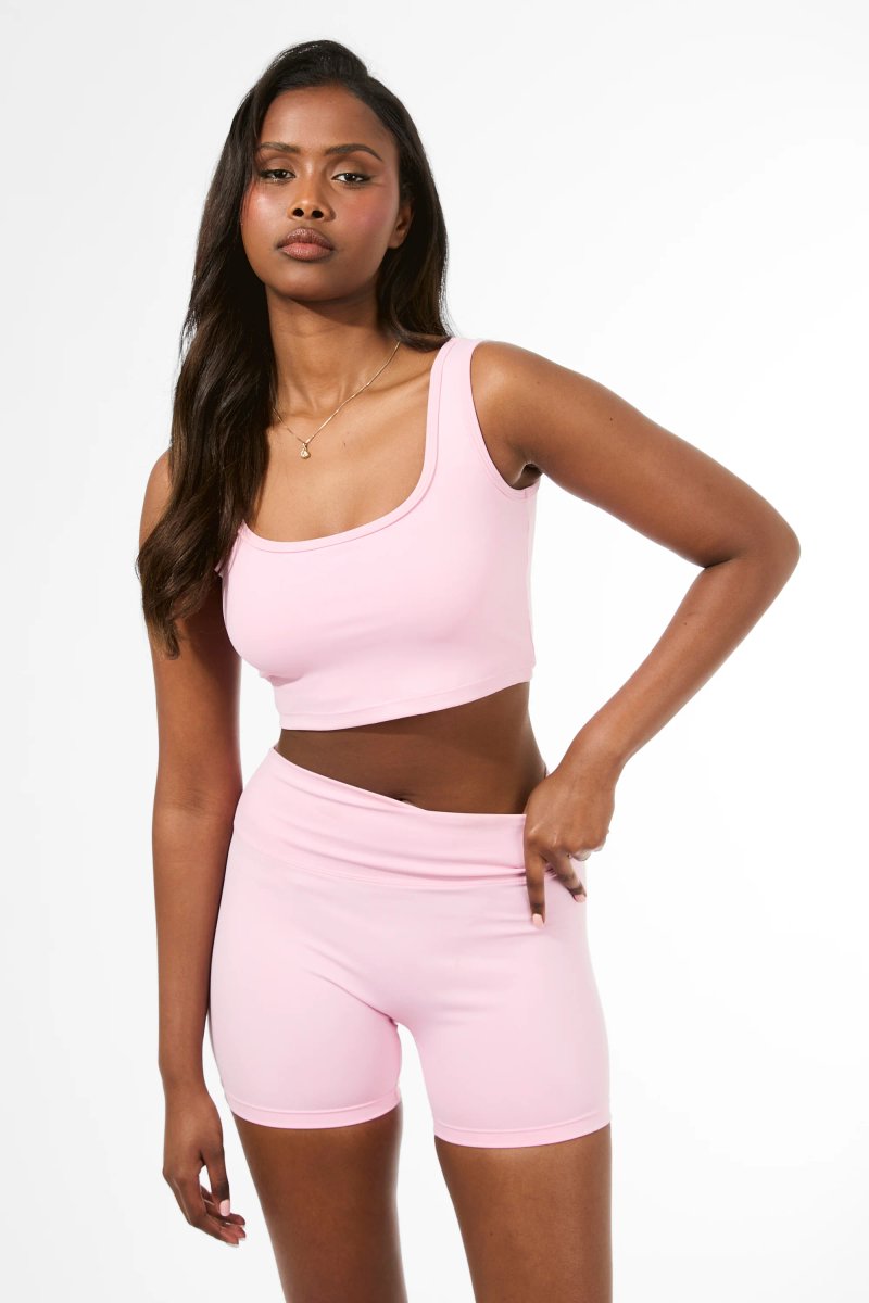 Kaiia Kaiia Sculpt Square Neck Crop Top Baby Pink - 4